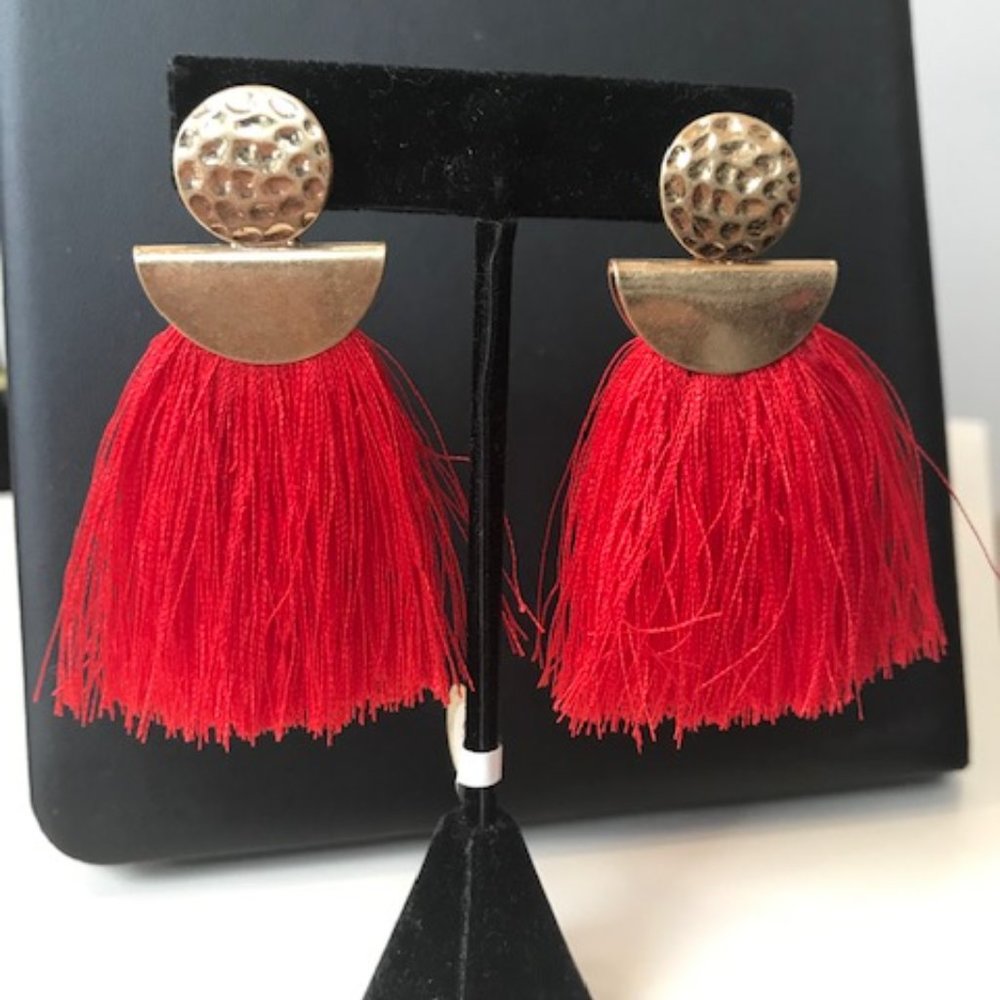 Cleopatra Red Fringe Earring